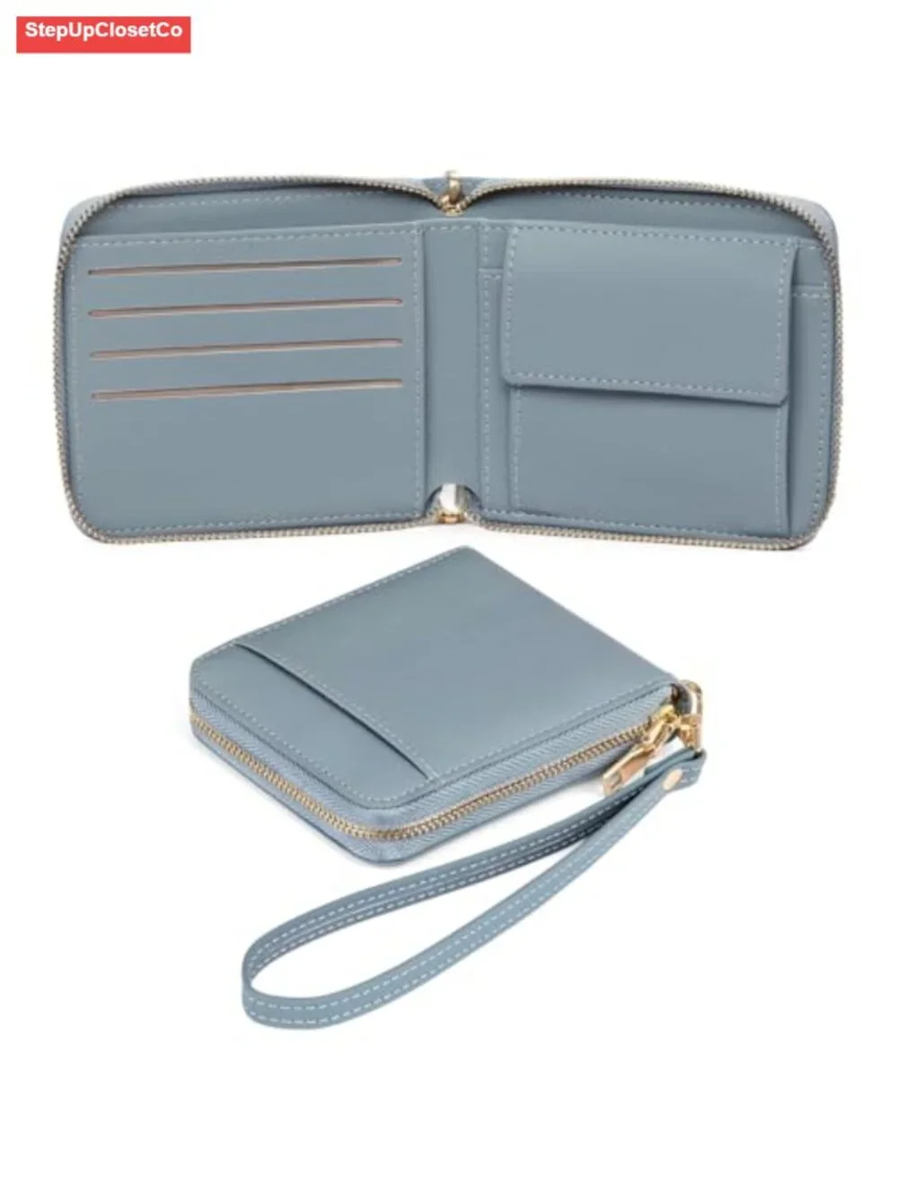 Vegan Leather RFID Blocking Zip Around Wristlet Wallet with Removable Strap